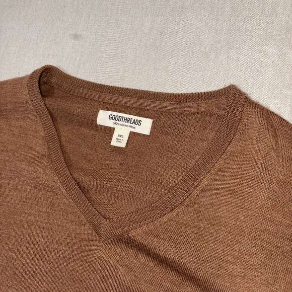 Goodthreads Men's 100% Merino Wool V-Neck Sweater Brown Long Sleeve Size XXL - Picture 2 of 7